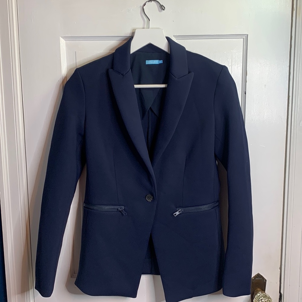 J. McLaughlin Navy Jacket Blazer Zipped Pockets Sz 2